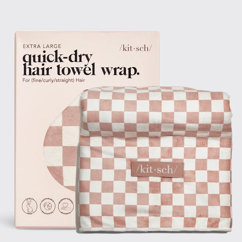 XL Quick-Dry Hair Towel Wrap - Checker