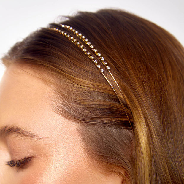 Metal Rhinestone Double Headband 1pc - Gold