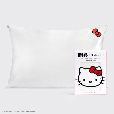 Hello Kitty x Kitsch Satin Pillowcase - Solid Ivory Hello Kitty Bow