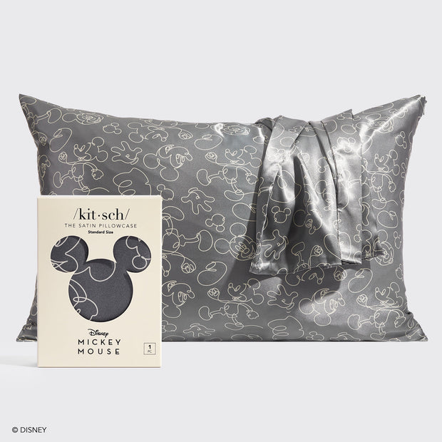 Kitsch & Mickey and Minnie Satin Pillowcase Standard  Mickey Magic - Charcoal