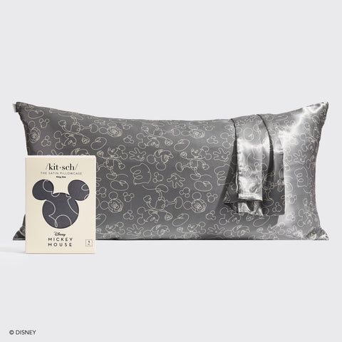 Kitsch & Mickey and Minnie Satin Pillowcase King Mickey Magic - Charcoal