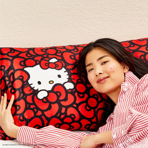 Hello Kitty x Kitsch Satin Pillowcase - Hello Kitty Bathes in a Sea of Bows